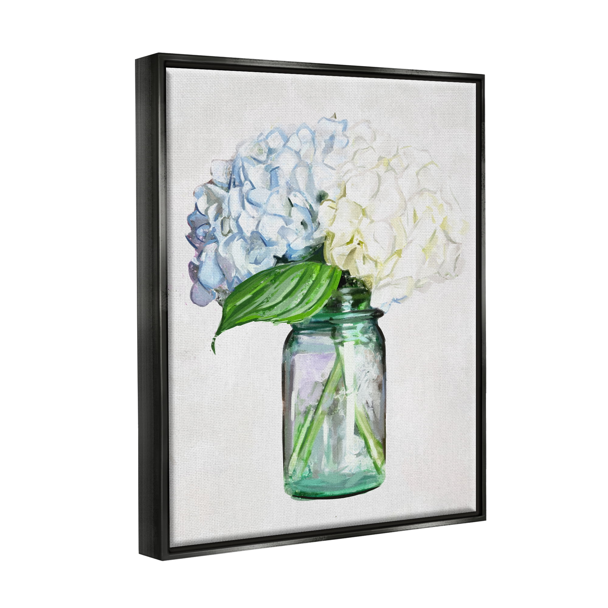 Stupell White Blue Hydrangea Jar Bouquet Botanical & Floral Painting Black Floater Framed Art Print Wall Art