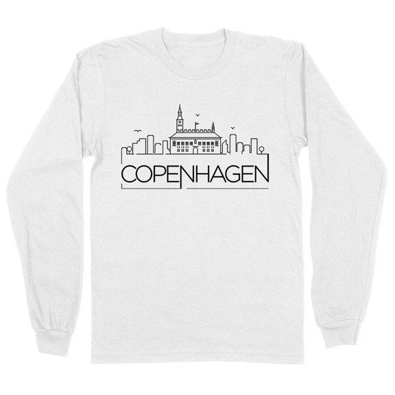 Skyline Copenhagen Denmark Long Sleeve Shirt Unisex Large White
