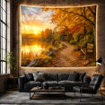 thumbnail image 6 of Autumn Lakeside Path Beside a Sunset Gazebo, Nostalgic Illustration for Nature Lovers, Seasonal Wall Art, Housewarming Gift, Tapestry Wall Hanging for Bedroom and Living Room, 6 of 7