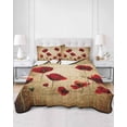 thumbnail image 2 of Quilts Twin Size Bedding Set, Red Poppy Flowers Lightweight Quilted Comforter, Vintage Country Floral Plant Soft Reversible Bedspread Coverlet with Pillow Covers for All Season, 68" x 86", 2 of 7