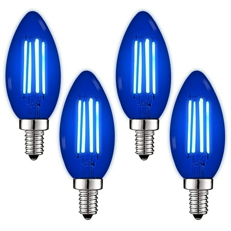 

Luxrite E12 LED Filament Blue Light Bulb 4.5W=40W Colored Glass Candelabra Bulb UL E12 Decoration Party 4 Pack