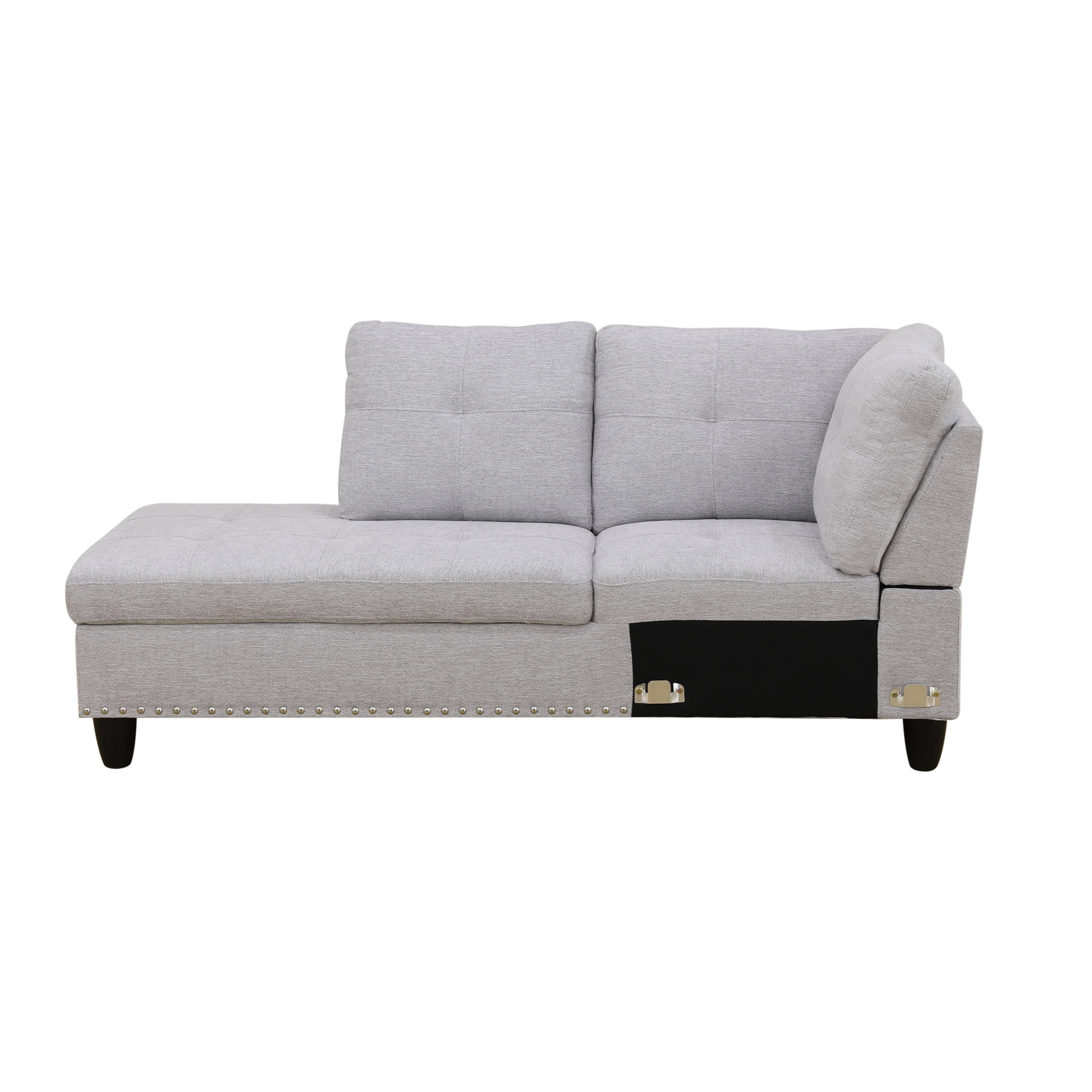 MAYEERTY 97.5" Flannel Sectional Sofa Couch Sets, 3-Piece L Shaped Sofa Couch for Living Room, Grey White