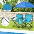 thumbnail image 3 of Patiojoy Portable Double Camping Chair Folding Picnic Loveseat W/ Removable Adjustable Umbrella Carrying Bag Side Pocket & Cupholder Turquoise, 3 of 10