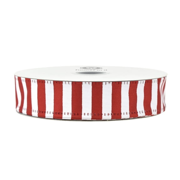 HOMEFORD Christmas Candy Cane Stripes Satin Wired Ribbon, 7/8-inch, 10-yard, Red/White