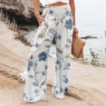 thumbnail image 3 of Womens Pants Casual Boho Palazzo Pants Wide Leg Lounge Pants Trousers Women's Floral Print Pants High Waist Smocked Elastic Waist Casual Trousers with Pockets for Beach Vacation, 3 of 5