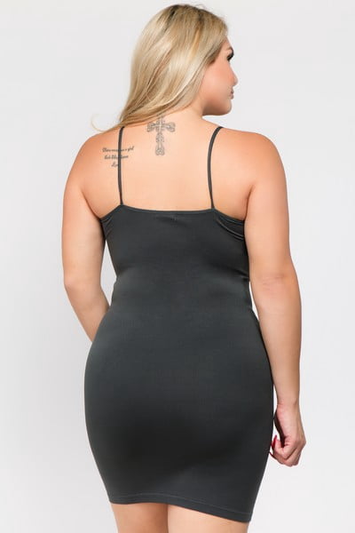 K-Cliffs Womens Plus Size Solid Seamless Long Cami Top/Dress, Charcoal, 95% Polyester, 5% Spandex