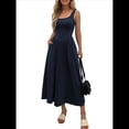 thumbnail image 2 of Vestido de Verano para Mujer, Sin Mangas, Cuello Cuadrado, Informal, para Playa, con Bolsillos, Tejido de Patchwork Fluido Azul Marino M, 2 of 8