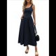 thumbnail image 2 of Vestido de Verano para Mujer, Sin Mangas, Cuello Cuadrado, Informal, para Playa, con Bolsillos, Tejido de Patchwork Fluido Azul Marino S, 2 of 8