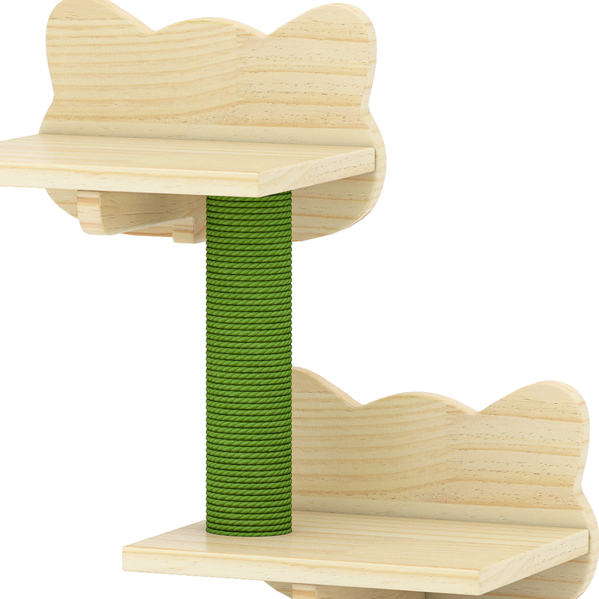 Craftian Wall Mounted Solid Wood Cat Wall Shelves with Wall House & Fence