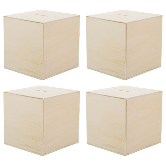 Children's Piggy Bank Blank Unfinished Wooden Household Decor Money Box Multifunction 4 Pcs
