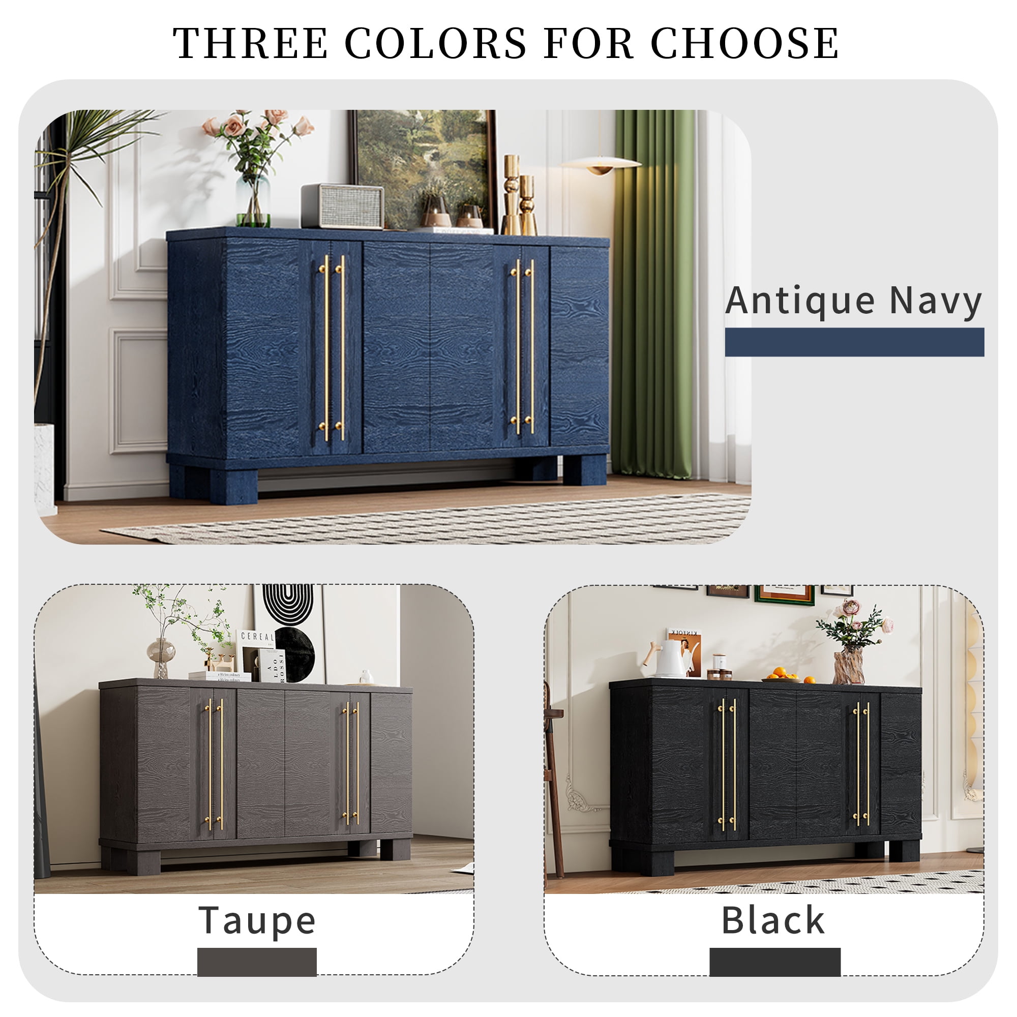 Euroco 60" Sideboard Buffet Cabinet with Storage, Wooden Coffee Bar Cabinet with Gold Handles & Adjustable Shelves for Kitchen, Dining Room and Living Room,Antique Navy