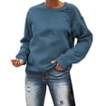 thumbnail image 2 of DondPO Essentials Hoodie Hoodies for Women Women's Autumn And Winter Fashion Solid Round Neck Loose Pullover Long Sleeve Sweater Long Sleeve Shirts Sweatshirt for Women Blue XL, 2 of 4