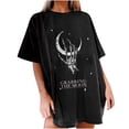 thumbnail image 1 of Camiseta de manga corta con cuello redondo y estampado de calavera de sol y luna informal a la moda para mujer Pompotops hkajfhjk458300, 1 of 1