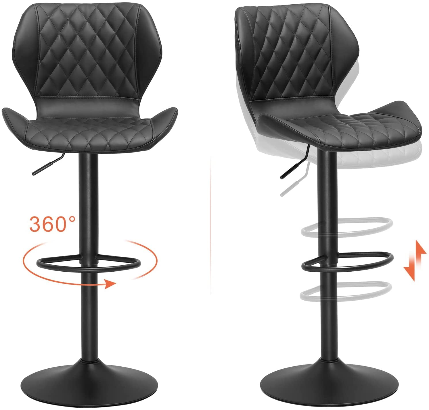 Leather Bar Stools Set of 2 Adjustable Breakfast Counter Height