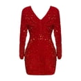 thumbnail image 4 of Fsqjgq Flowy Dress Female A Line Women's Dresses Sequin Evening Party Formal Dress Elegant Bodycon Mini Dresses Red Size M, 4 of 4