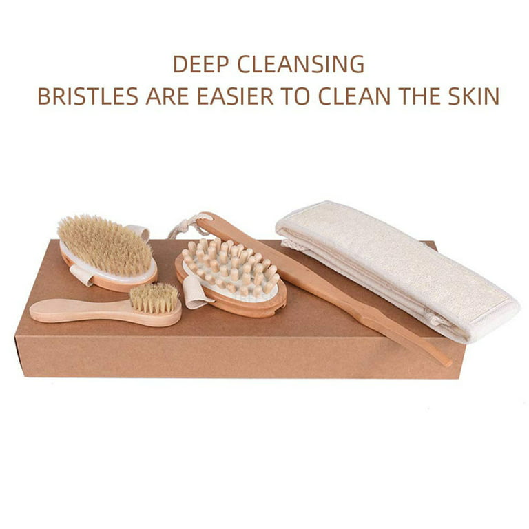 Dry Brushing Body Brush Set Natural Bristle Spa Exfoliator Kit