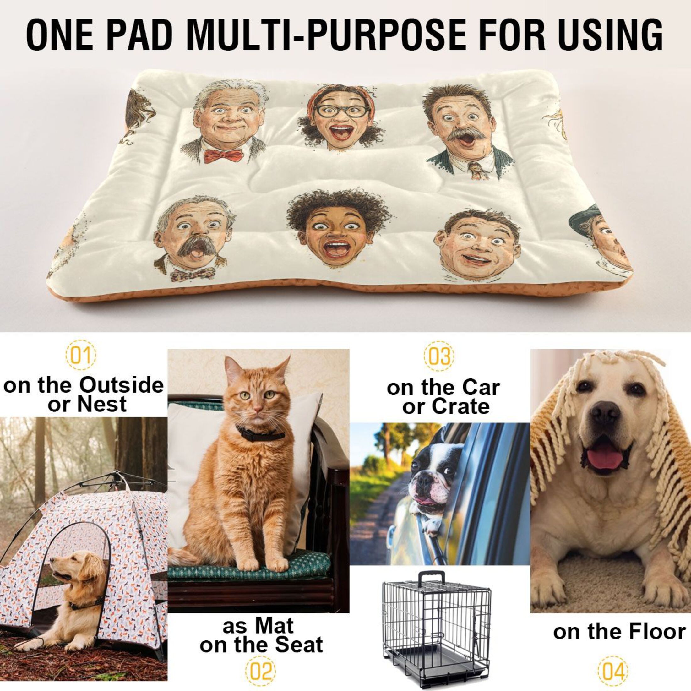 Cozy Mat Pet Bed Indoor Outdoor Warm Soft For Cat Dog Puppy(S/M) Shocking Faces