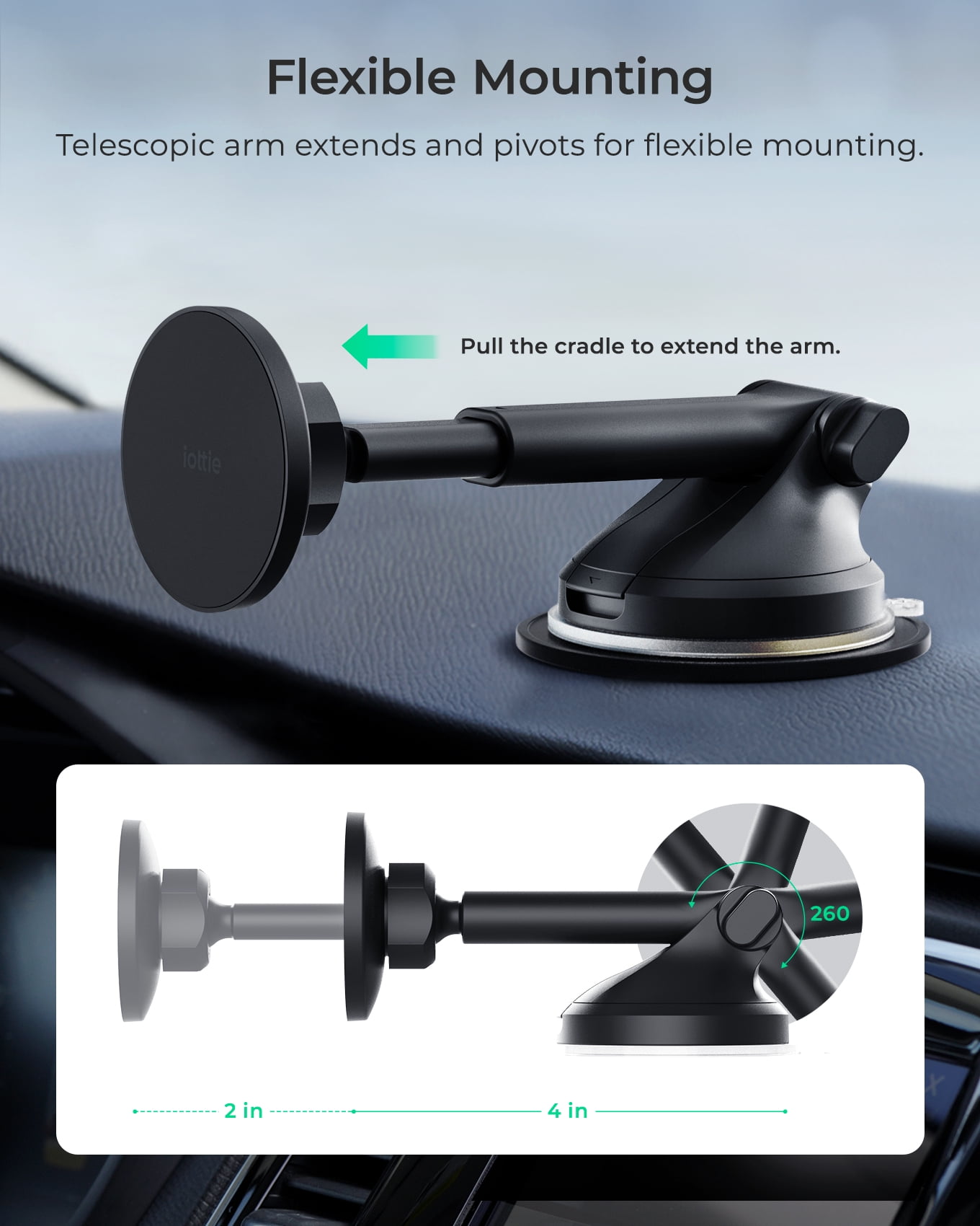 iOttie iTap 3 MagSafe Compatible Dashboard & Windshield Mount with Magnetic Ring Adapter