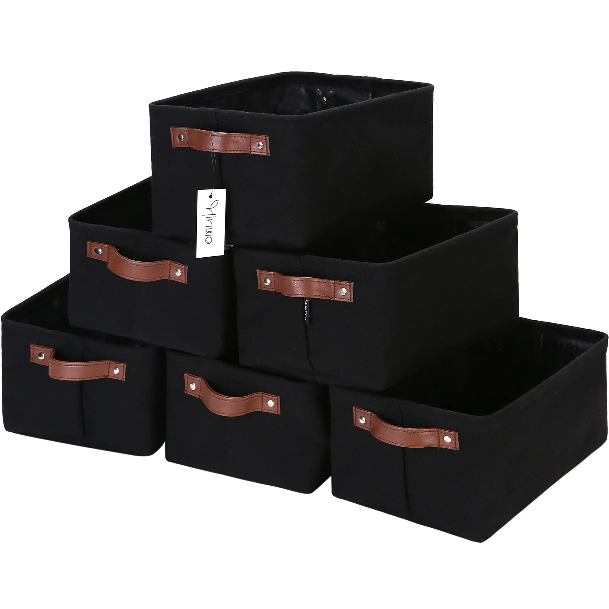 Hinwo 6Pack Small Canvas Fabric Storage Baskets Set with Handles, Open