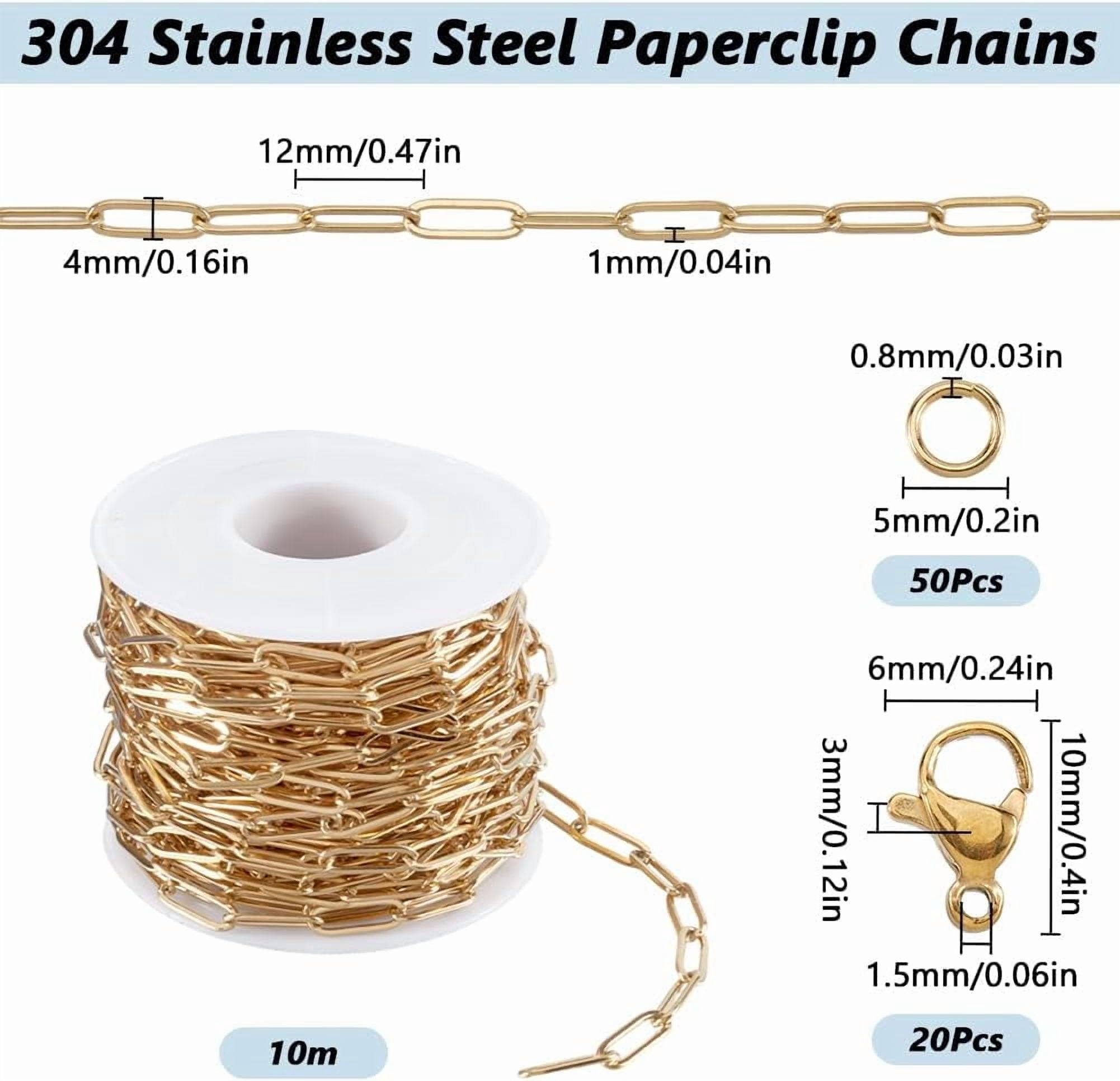 32.8 Feet Gold Paper Clip Chain Bulk Jewelry Paperclip Chain 18K Gold Plated Stainless Steel 12mm Oval Paper Clip Roll Spool Link Chains Kits