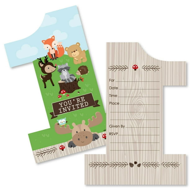 Big Dot of Happiness 1st Birthday Woodland Creatures - Shaped Fill-in Invitations - First Birthday Party Invitation Cards with Envelopes - Set of 12 Big Dot of Happiness 1st Birthday Woodland Creatures - Shaped Fill-in Invitations - First Birthday Party Invitation Cards with Envelopes - Set of 12