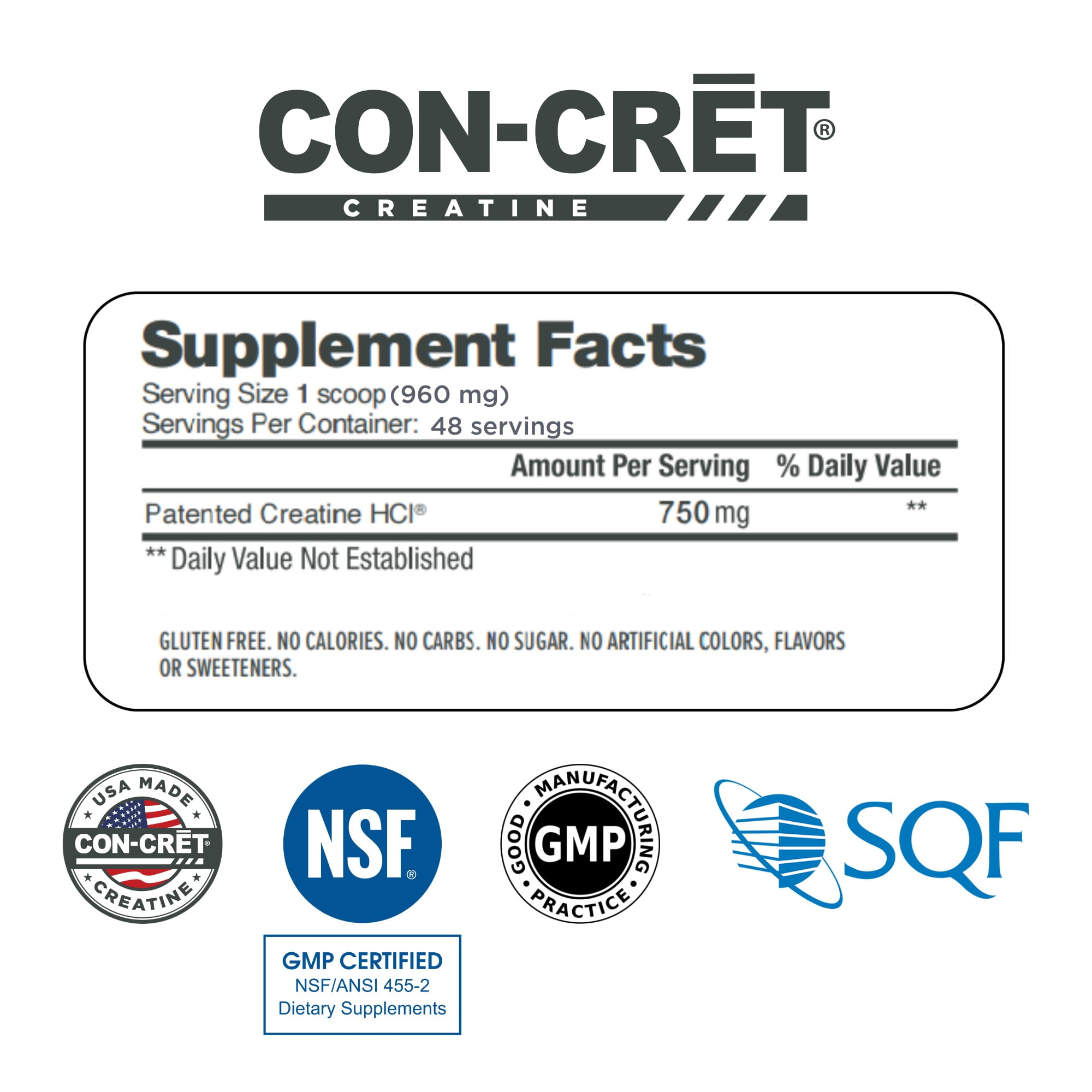 CON-CRET Patented Creatine HCl Lemon Lime Powder, Workout Supplement, 48 Servings