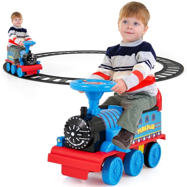 Ride on Train Costzon eléctrico de 6 V con rieles para niños, color azul marino