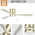 thumbnail image 3 of Parrot Uncle Low Profile Ceiling Fan with Remote Control, 52 Inch, Modern Flush Mount, Pale Gold, Quiet, Reversible, 3 of 12