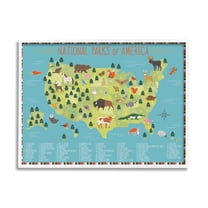 Stupell Industries Children's National Parks of America Map Animal Wildlife Graphic Art White Framed Art Print Wall Art, 30x24, by Abi Hall