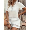 thumbnail image 4 of Womens Summer Two-Piece V-Neck Hollowed-Out Patchwork Short Sleeved Top and Shorts Set Loose Casual Fashion Outfit White XXL, 4 of 7