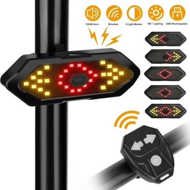 TSV Bike Turn Signals Light, 100LM 5-in-1 Smart Bright Bike Rear Tail Lamp IPX2 USB Charge Waterproof Safety Cycle Night Light