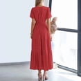 thumbnail image 5 of ZEHJUHAN Women's Solid Color V-Neck Short Sleeve Maxi Dress with Elastic Waist A-Line Ruffle Hem Summer Casual Dress Red，L, 5 of 6
