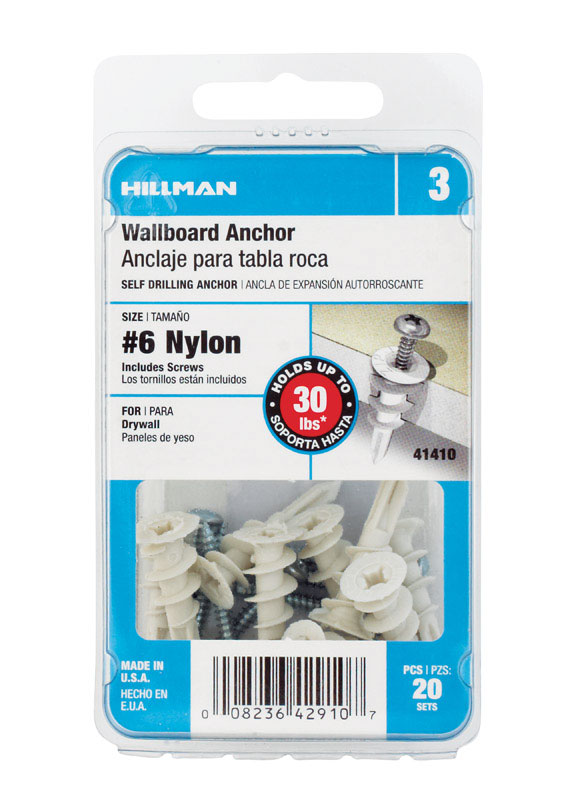Hillman Wallboard Anchors With Screws No. 6 Pan Head Phillips 30 Lb