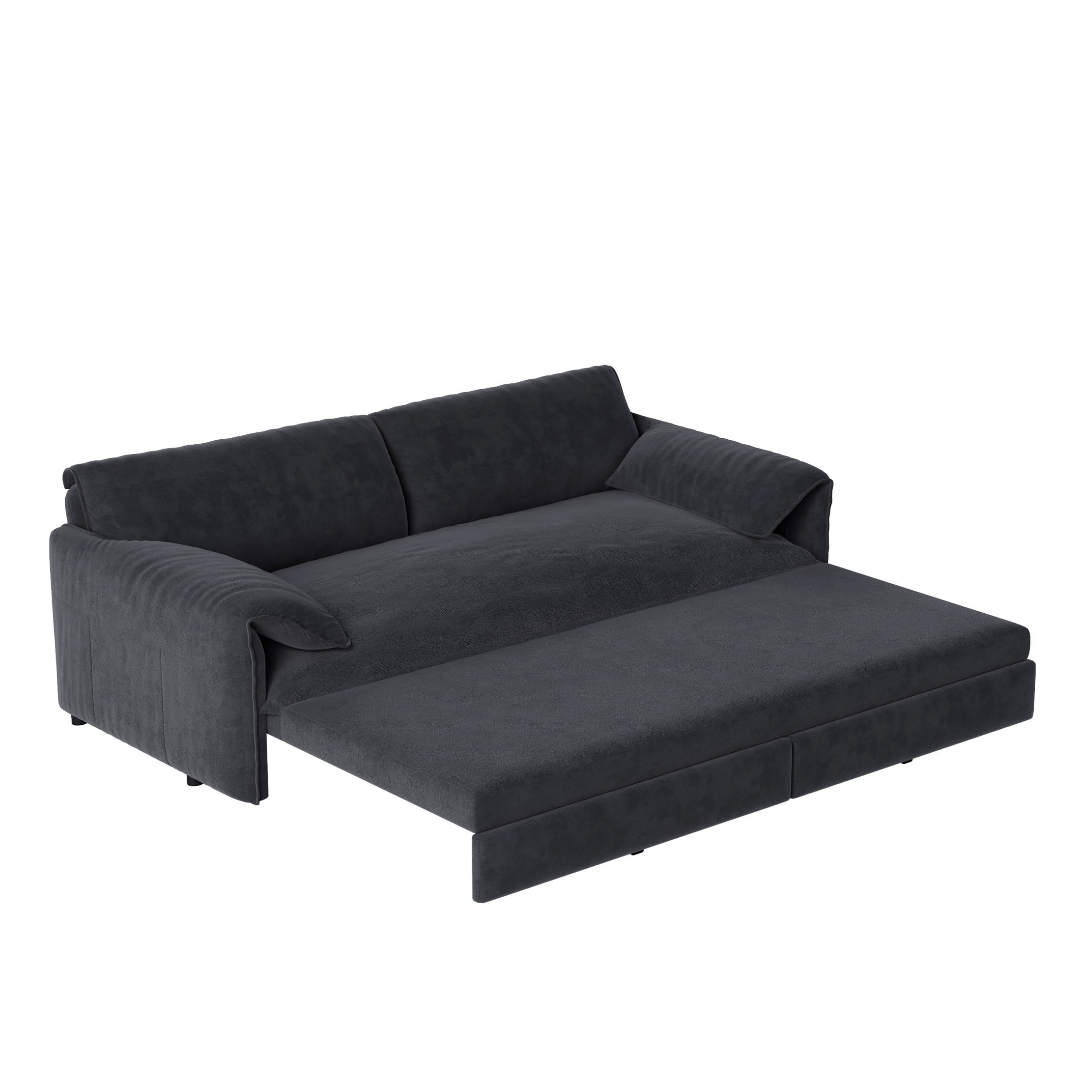 Noble House Alver Velvet Pull Out Loveseat Sofa Bed, 3-in-1 Convertible Queen Sleeper with Side Pocket, Grey