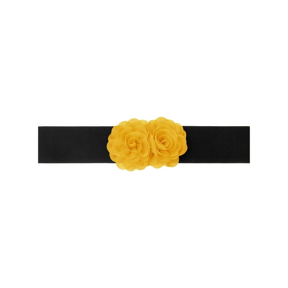 Cinturón Elástico Ancho para Mujeres INSPIRE CHIC, Corsé Estirable de Doble Flor Grande, Elegante y Casual para Vestido 68x6cm/26.8x2.4 pulgadas (LxA) Naranja-Amarillo