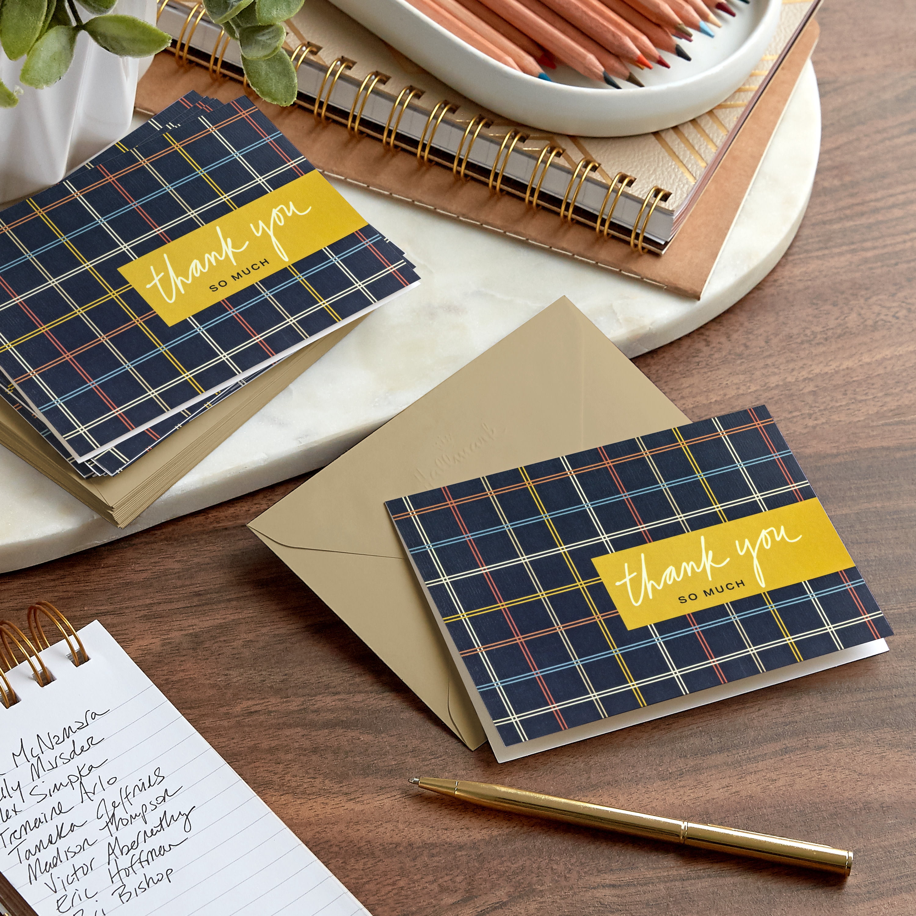 Hallmark Blank Thank You Notes (Dark Plaid), Pack of 10