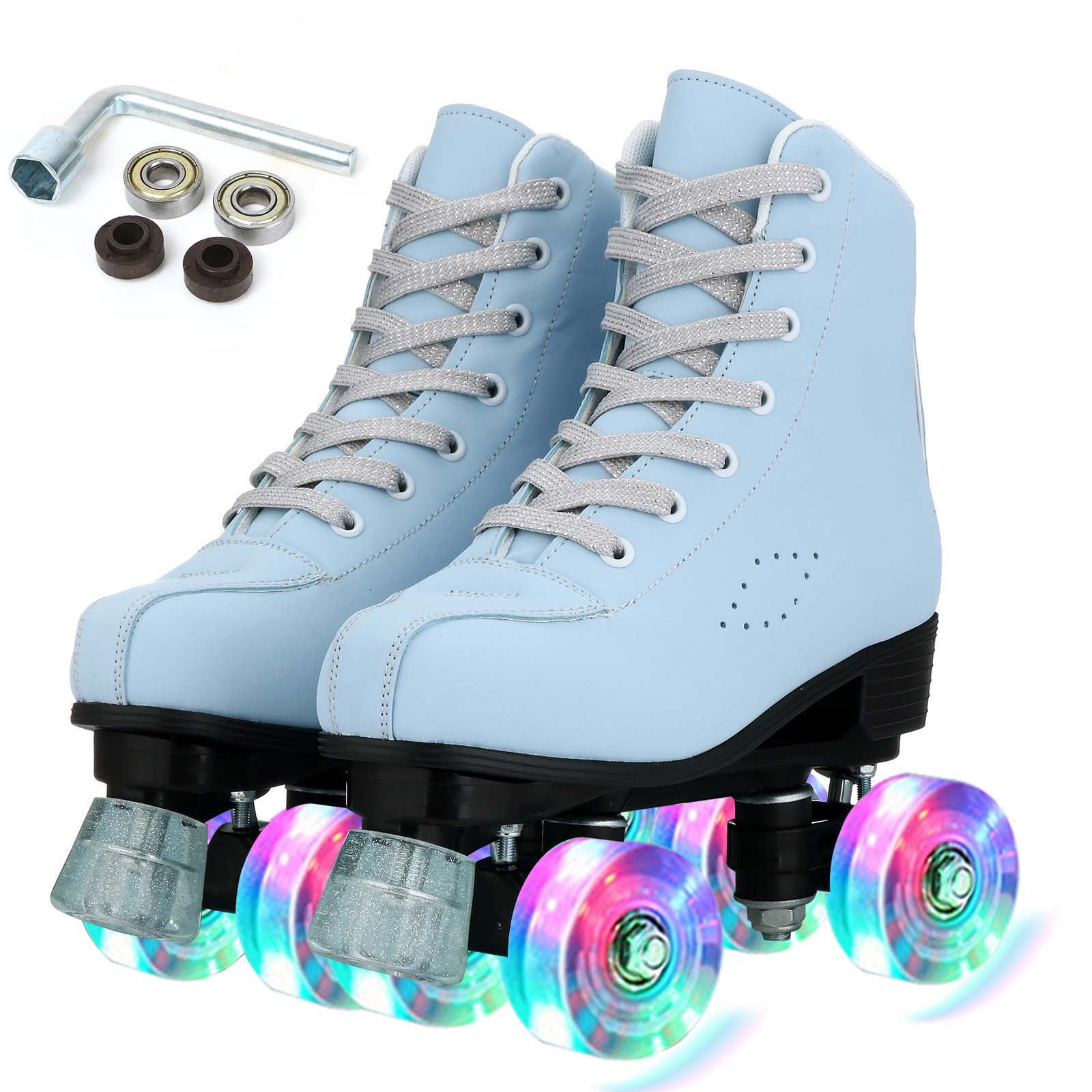 EONROACOO Blue Roller Skates for Women Girls Light up 4 Wheels Skates,Adult(Women 8/Men 6.5)