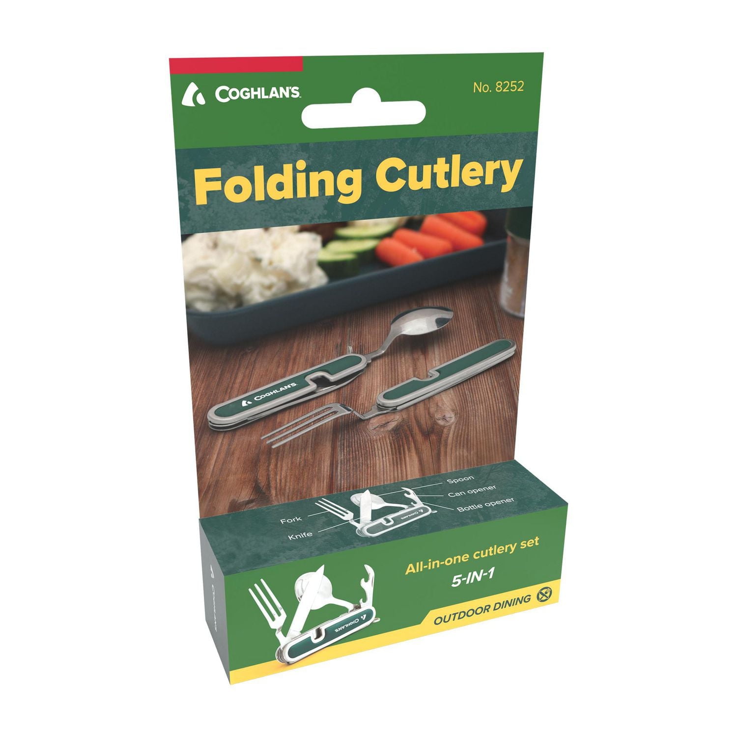 Coghlan's Folding Cutlery Set, Stainless Steel, Green with Silver Trim, All-in-one compact utensils