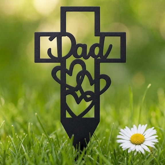 Grave Decorations for Cemetery, Memorial Gifts for Loss of Dad, Hearts Decorations, Remembrance Cross, 12X6 Inch Metal Cemetery Memorial Plaque Dad Memorial Stake for Outdoor Lawn