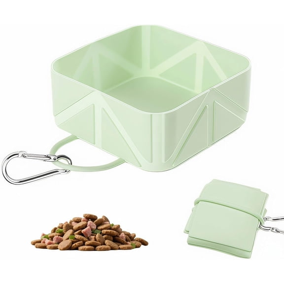 Cute Collapsible Silicone Dog Bowl with Carabiner - Portable Travel Pet Food & Water Dish for Walking, Hiking, Camping - Folds to Key Size, 500ml
