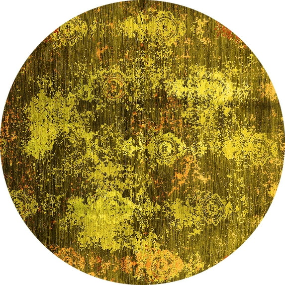 Ahgly Company Indoor Round Oriental Yellow Industrial Area Rugs, 6' Round