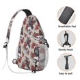 thumbnail image 3 of Sling Backpack,Halloween Skulls Ravens and Roses Sling Bag with Water Bottle Holder,Waterproof Sling Bag for Men/Women with Headphone Jack for Hiking,Travel, 3 of 6