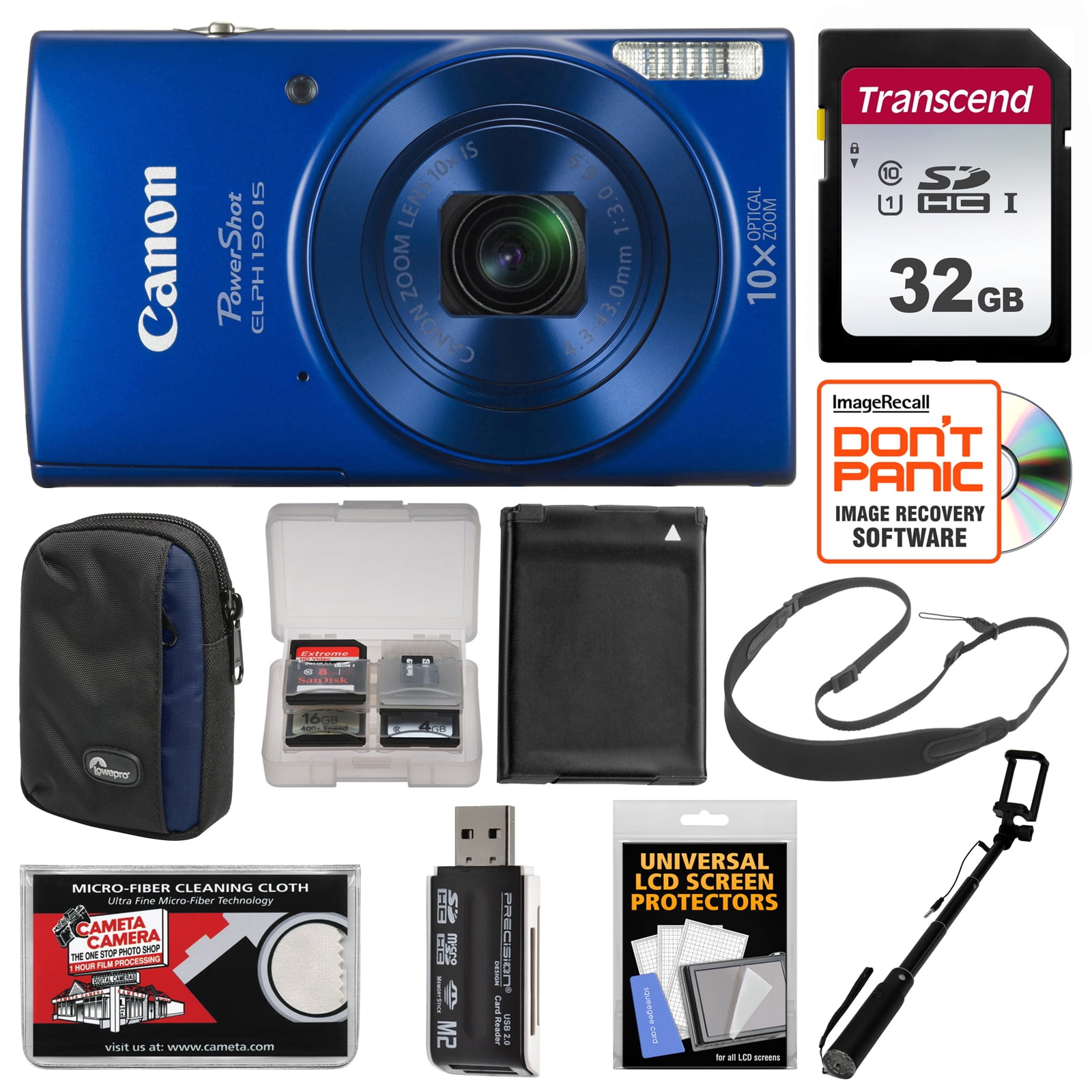 Canon PowerShot Elph 190 IS WiFi Digital Camera (Blue) with 32GB Card