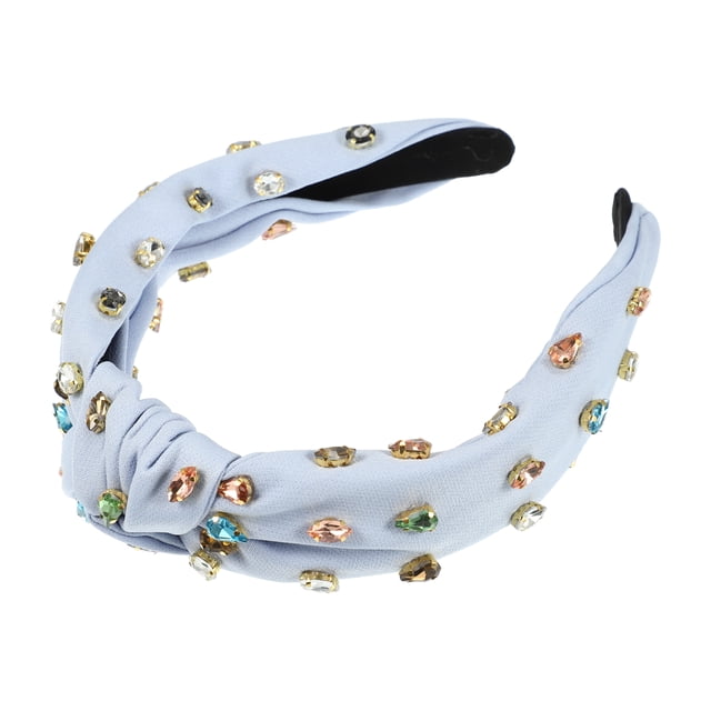 Diadema azul claro llena de diamantes para mujer, diadema plisada anudada a la moda, accesorios exteriores versátiles para el cabello, 1 ud.