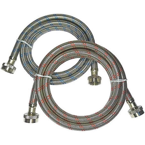 Premium Stainless Steel Washing Machine Hoses - Burst Proof (2 Pack) Red and Blue Striped Water Connection Inlet Supply Lines from  3 Foot