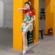 thumbnail image 4 of Cheongsam de verano para niñas jóvenes, estilo mejorado, cheongsam corto rojo, 4 of 4