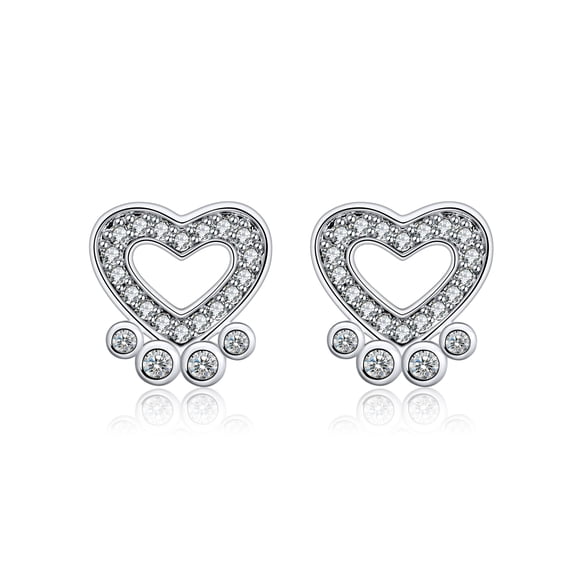 Paw Print Stud Dog Earrings for Women Sterling Silver Purple Cz Ginger Lyne Collection