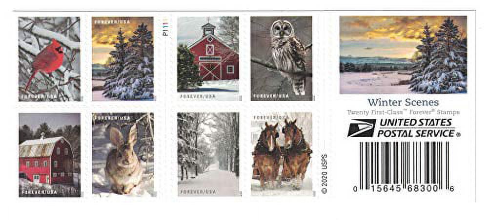 USPS Forever Stamps Winter Scenes - Book of 20 Postage Stamps 