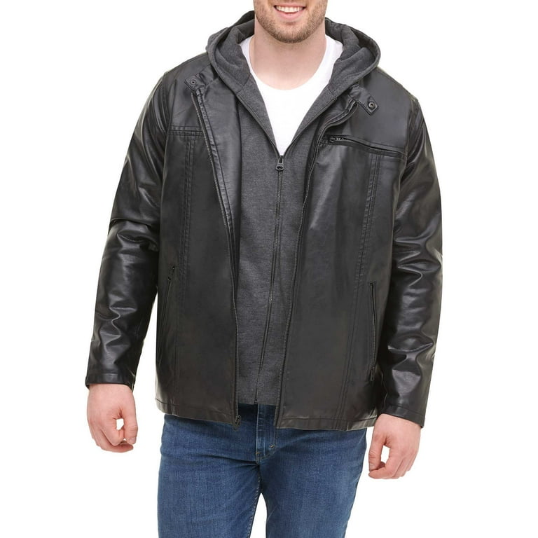 Levi s Men s Big and Tall Faux Leather Racer Jacket with Jersey