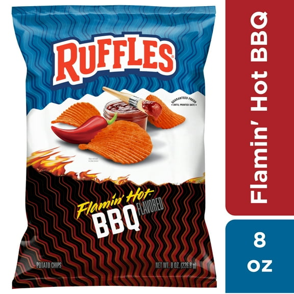 Ruffles Flamin' Hot BBQ Flavored Potato Snack Chips, 8 Ounce Bag